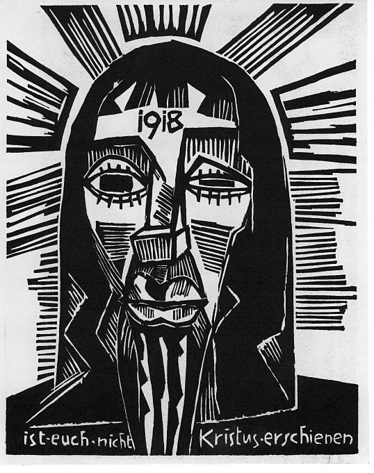 Kopf / Kristus (Wittek 121, Schapire 208). Original woodcut, 1918. Edition: 75 signed and numbered impressions on paper with larg margins published in the 1919 portfolio, Neun Holzschnitt / Nine Woodcuts.